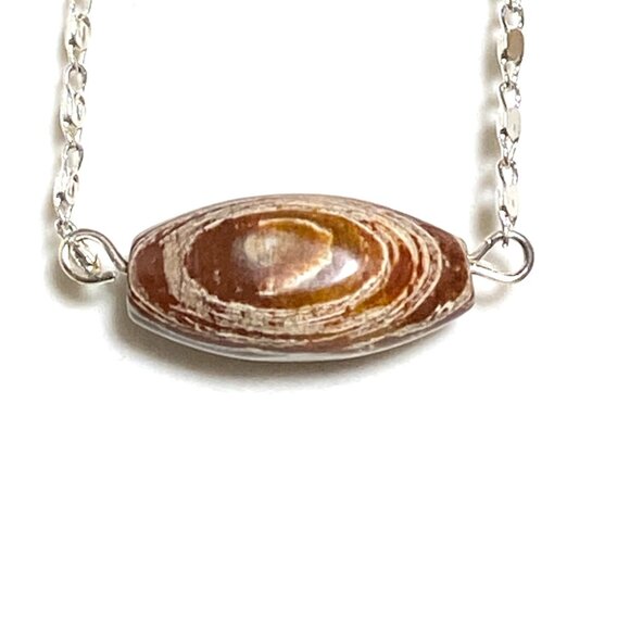 2/$20,Convoluted Jasper Necklace, Genuine Gemstone Bar Pendant & Stainless Chain - Picture 5 of 13